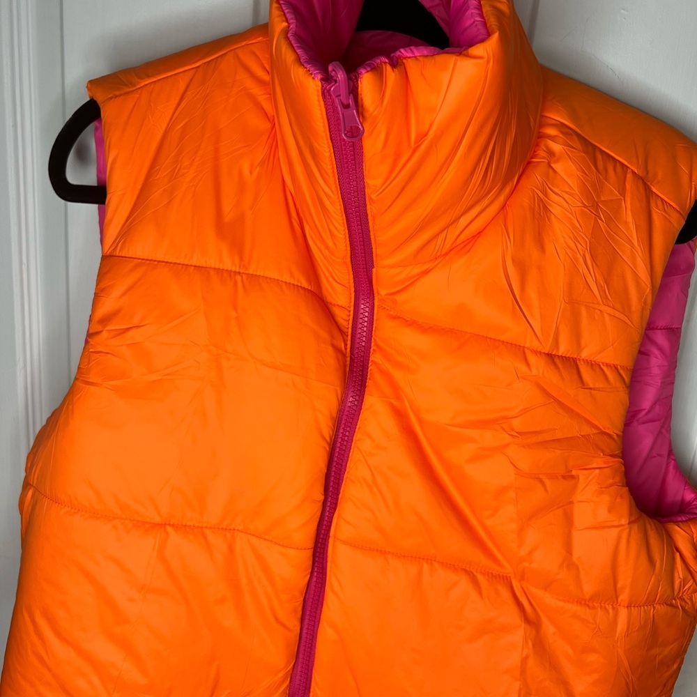 Vibrant Pink and Orange Women's Cropped Reversible Vest - Picture 2 of 13